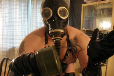 Fondling In Latex  Gas Mask